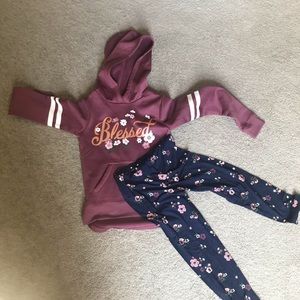 Purple Sweatshirt and Blue Pants Set With Flowers